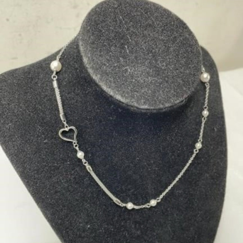 Skagen Silvertone Stainless Steel Pearl Heart Necklace